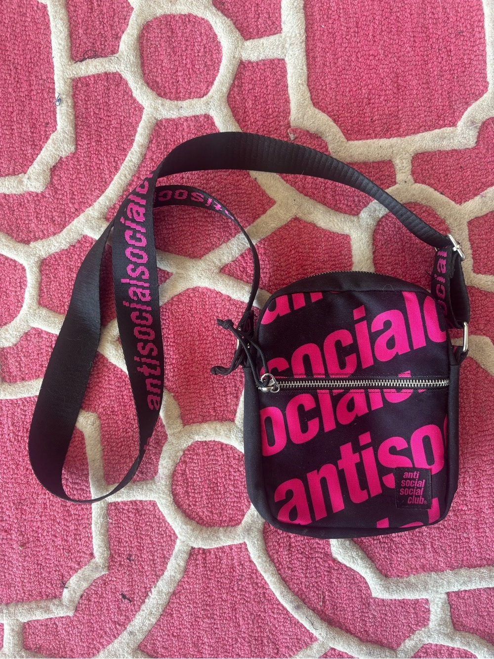 Anti Social Social Club Black and Pink Logo Crossbody Bag